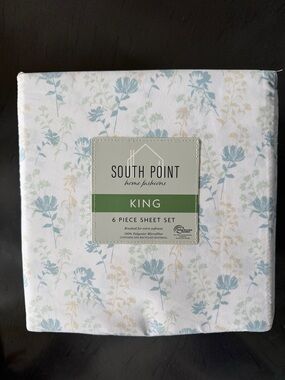 South Point King 6-Piece Sheet Set in Blue and Cream Floral